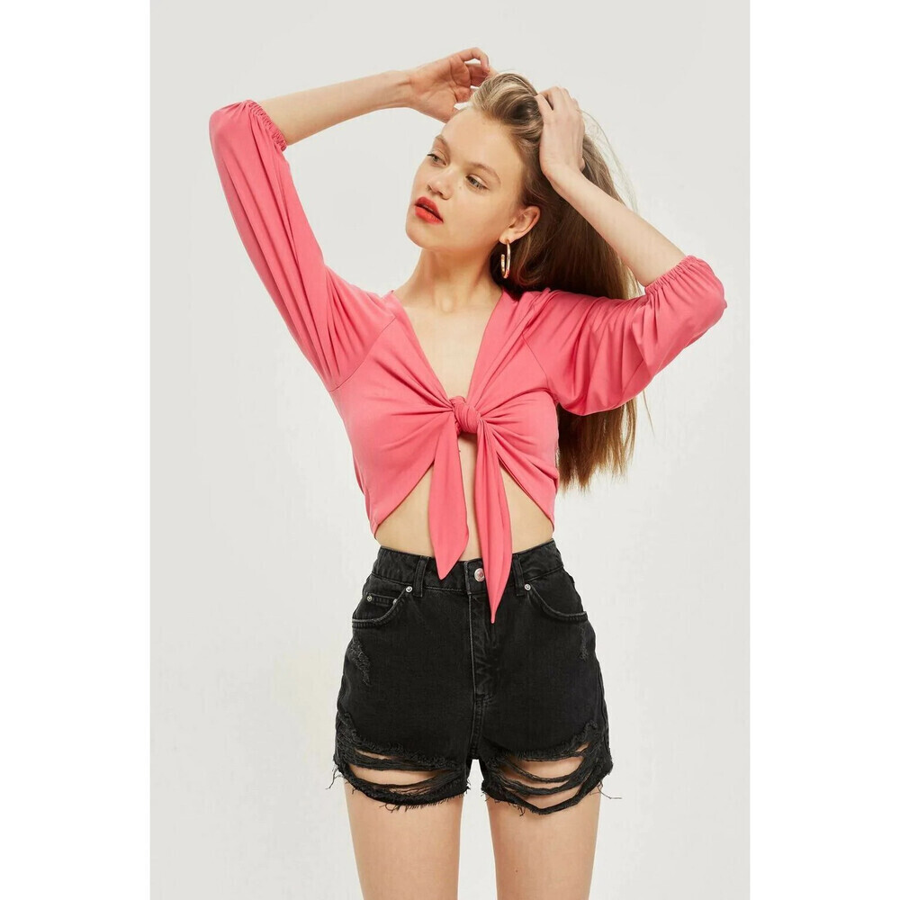 Topshop Mom Authentic Rip High Waisted Denim Shorts In Black Size 8